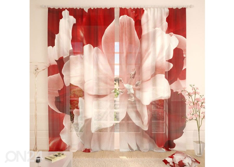 Tüllkardin Red White Tulip 400x260 cm suurendatud