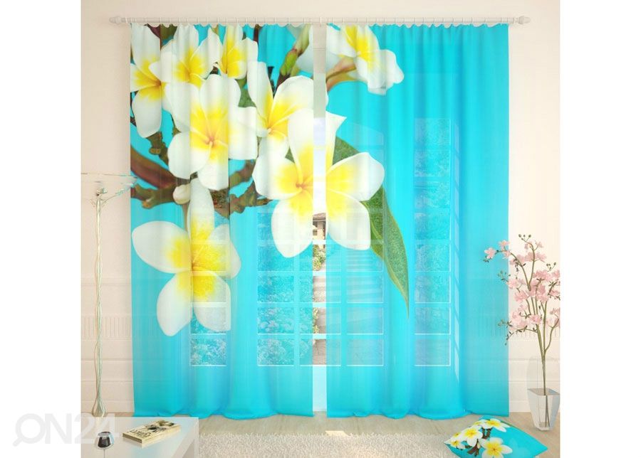 Tüllkardin Tropical Flowers Blue 400x260 cm suurendatud