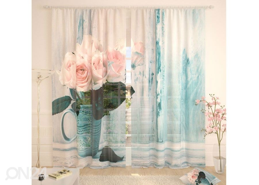 Tüllkardin White Roses 400x260 cm suurendatud
