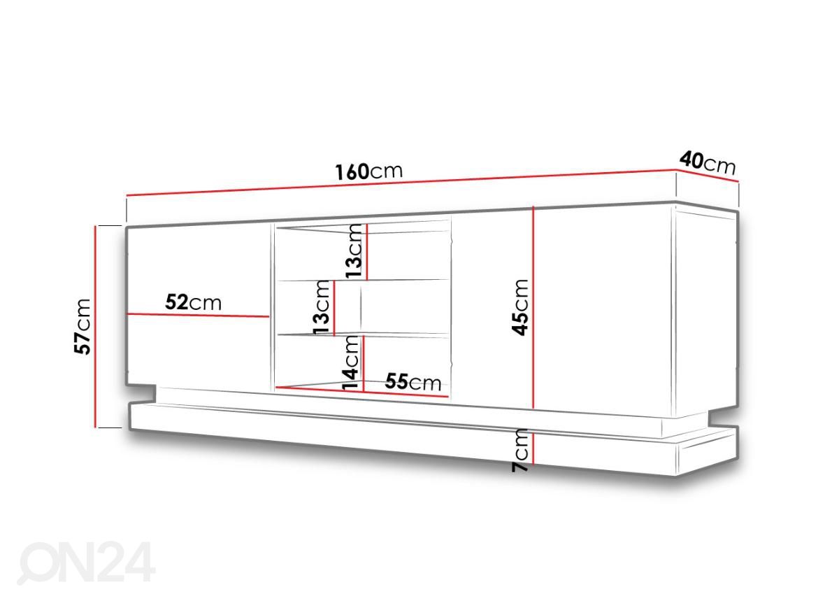 TV-alus 160 cm + LED suurendatud mõõdud