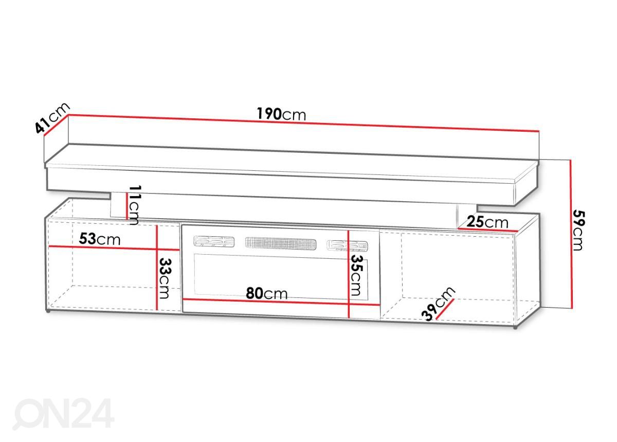 TV-alus 190 cm + kamin + LED suurendatud mõõdud