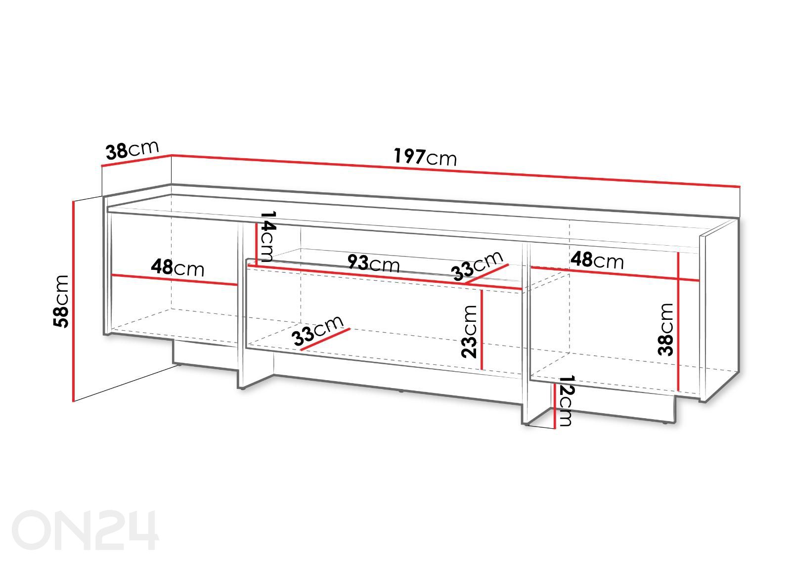 TV-alus 197 cm suurendatud mõõdud