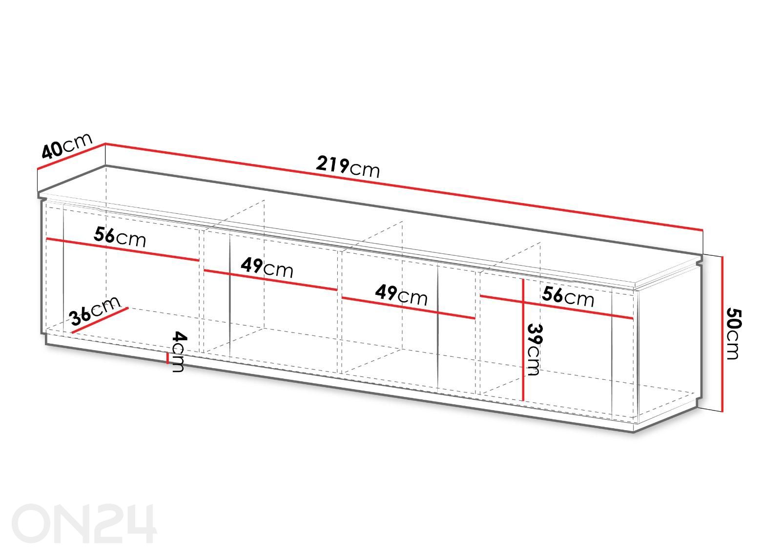Tv-alus 219 cm suurendatud mõõdud
