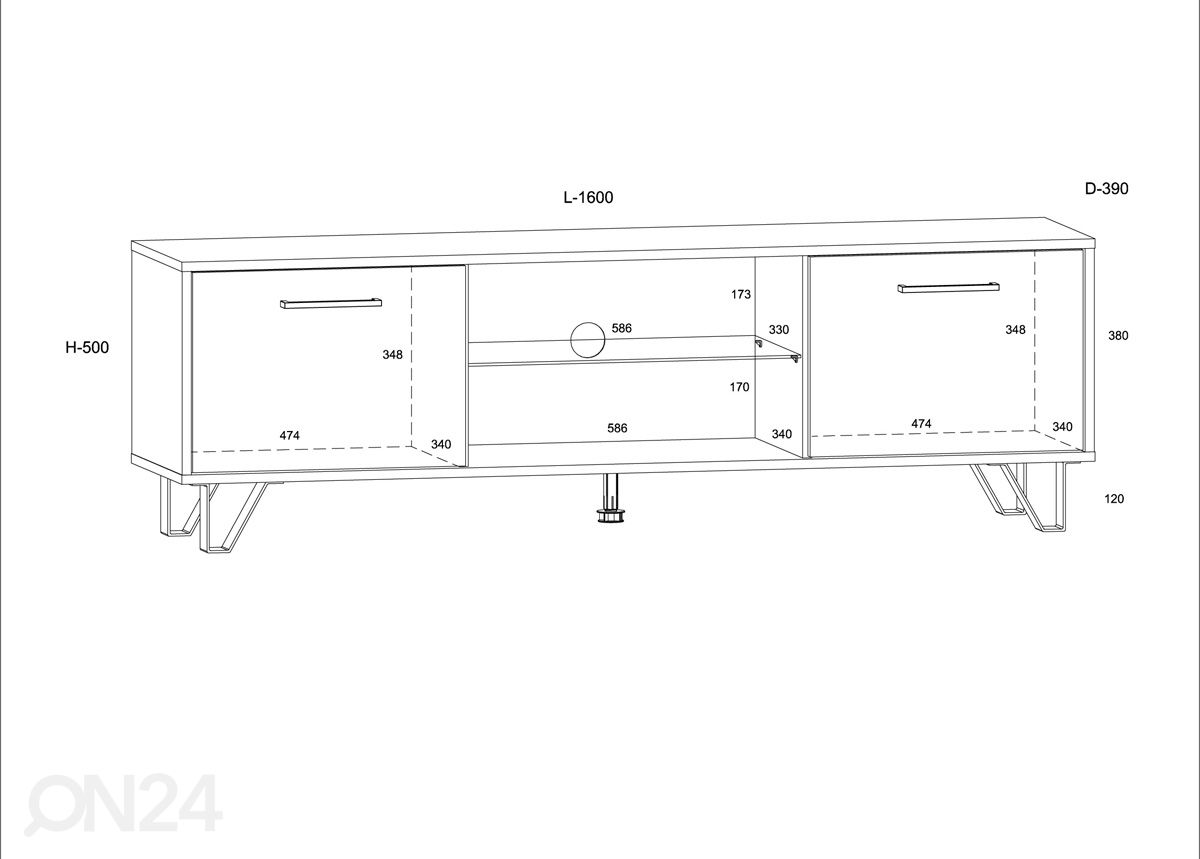TV-alus Bos1 160 cm suurendatud mõõdud