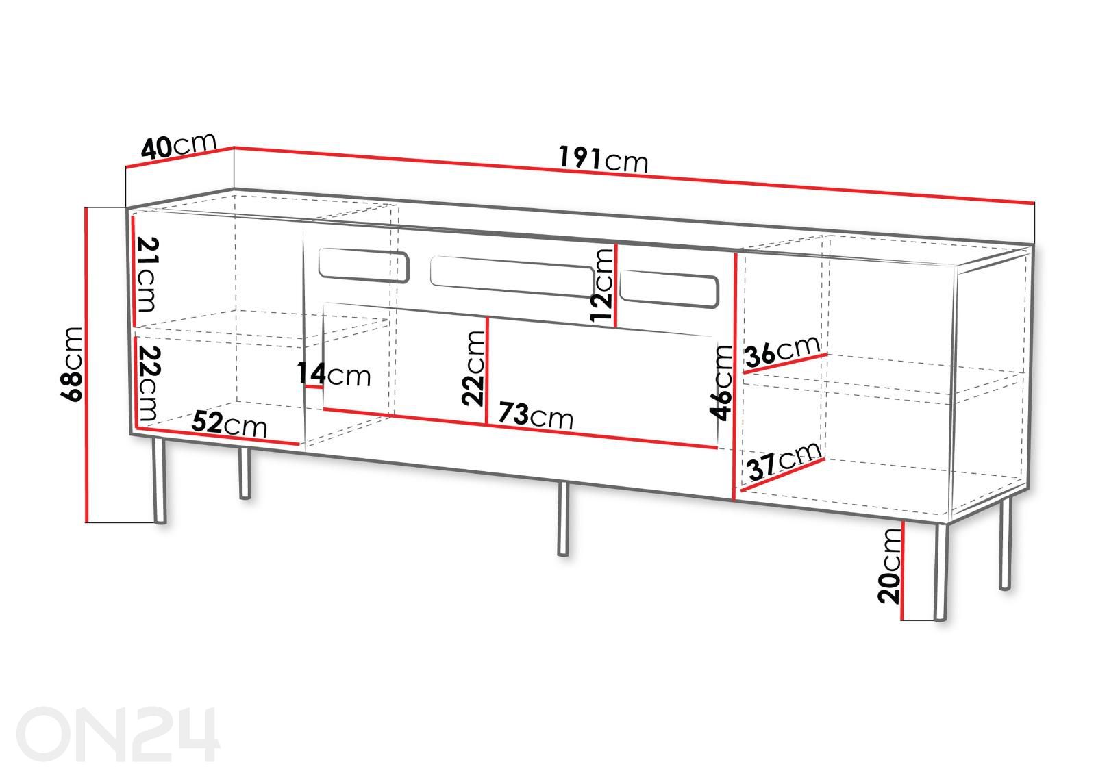 TV-alus Deco 191 cm + elektrikamin suurendatud mõõdud