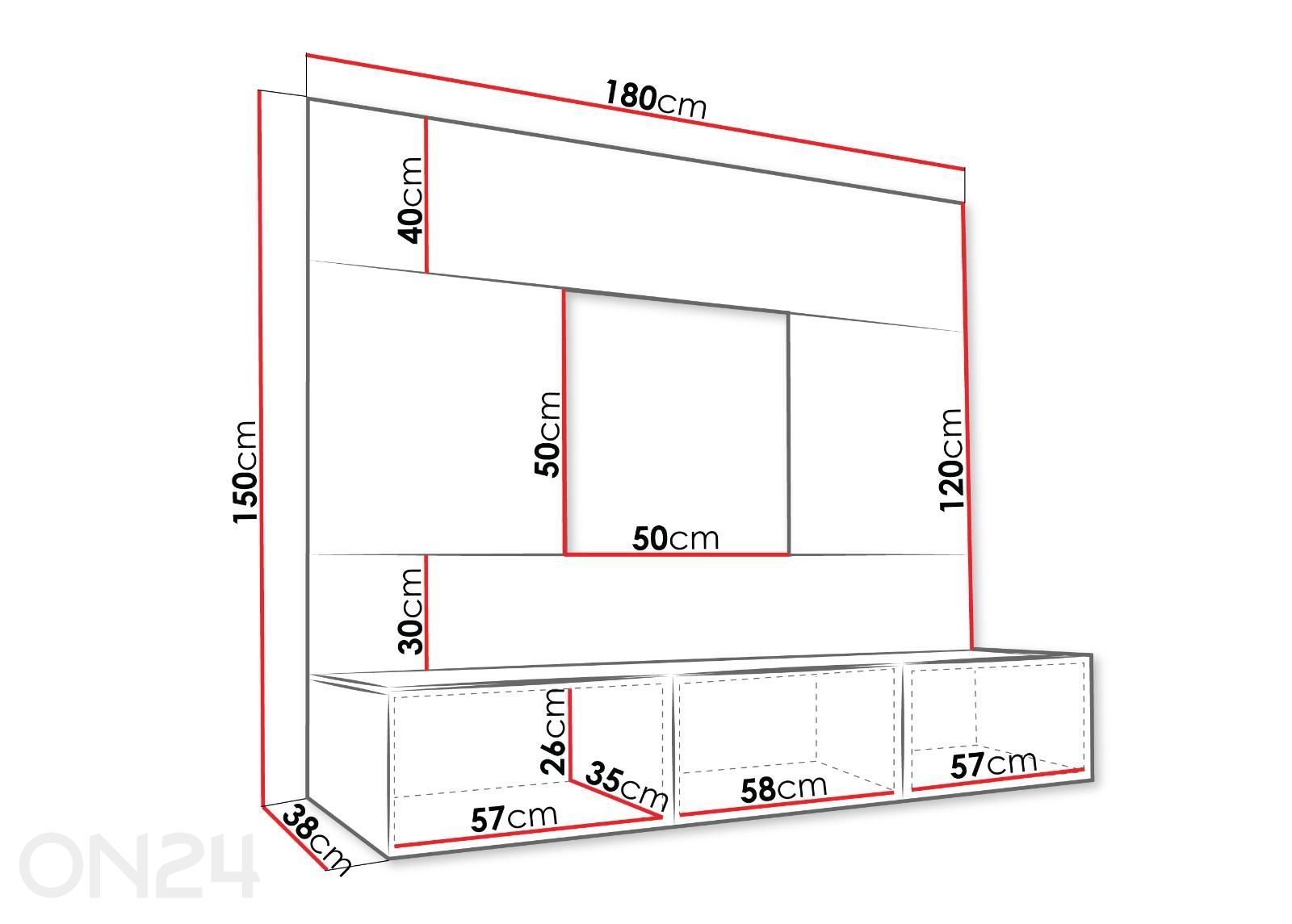 TV-alus Deromi seinapaneelidega suurendatud mõõdud