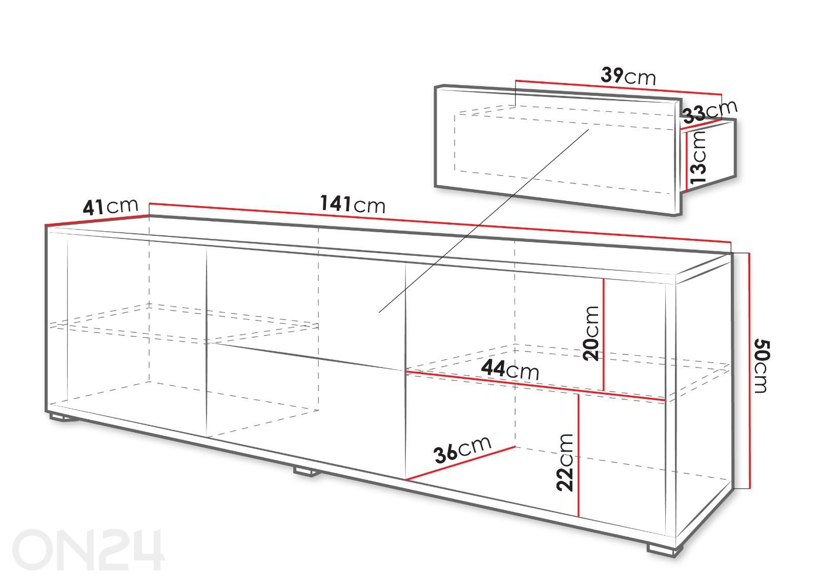 TV-alus Gesita 141 cm suurendatud mõõdud