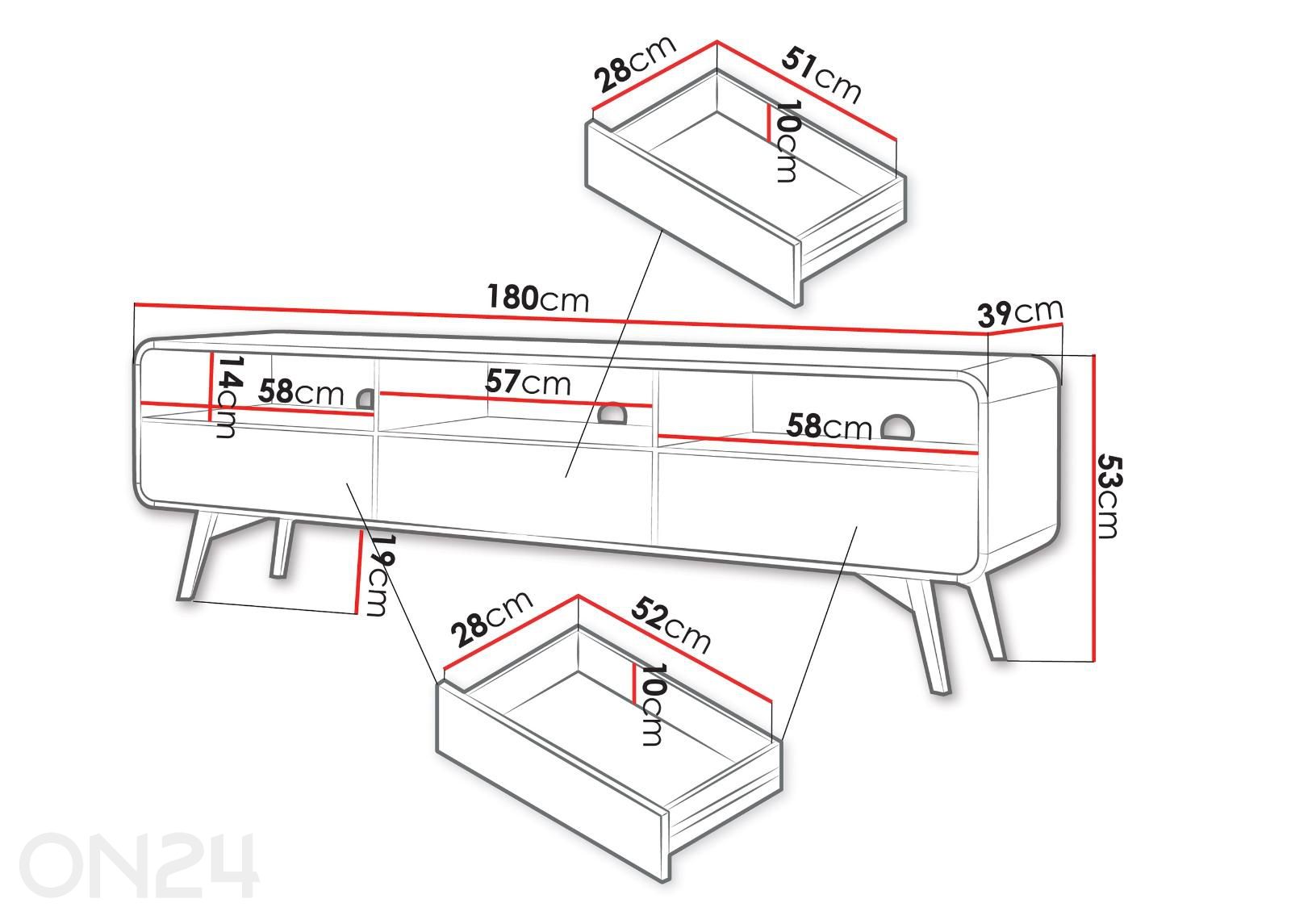 TV-alus Helion 180 cm suurendatud mõõdud