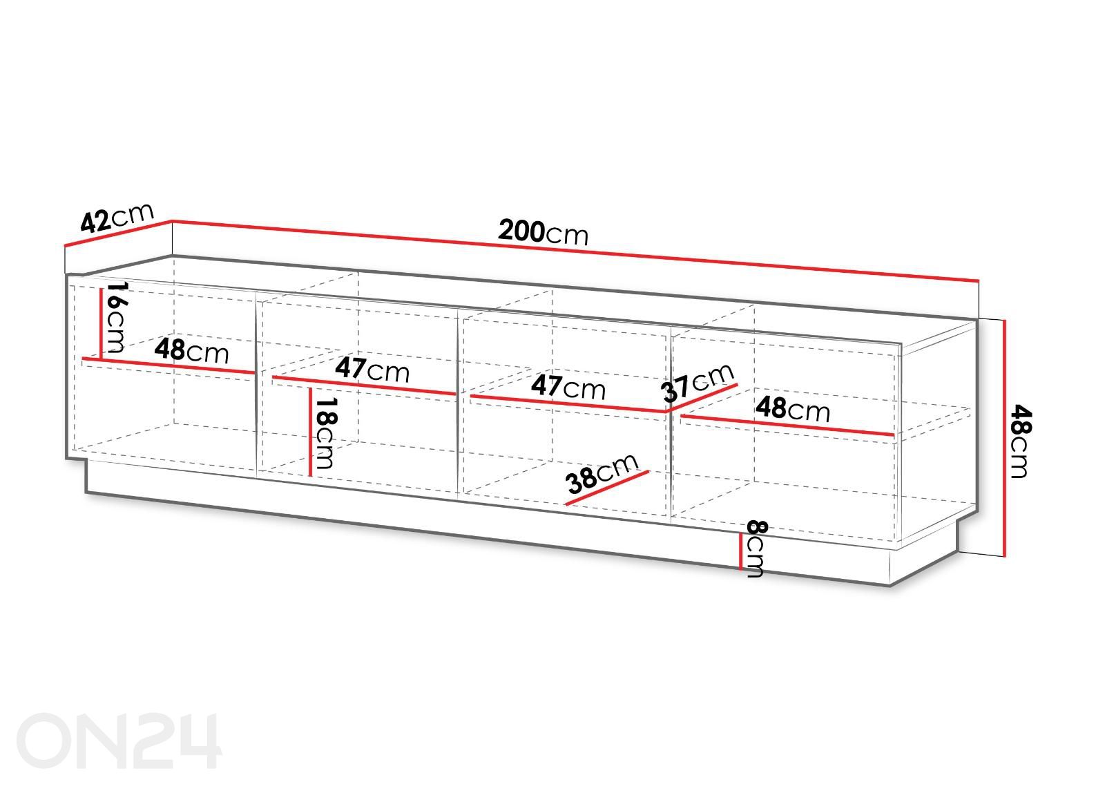 TV-alus Liverti 200 cm suurendatud mõõdud
