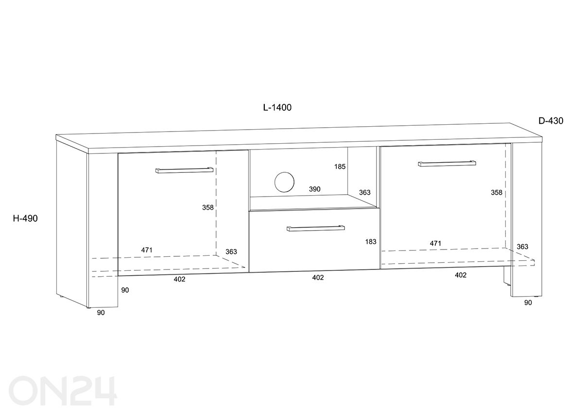 TV-alus Slide 140 cm suurendatud mõõdud