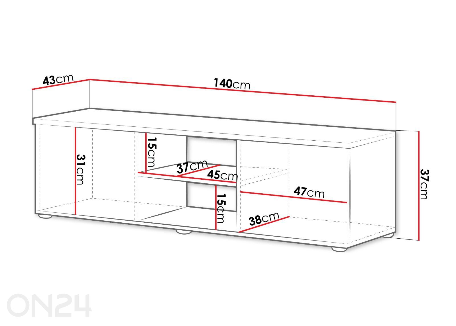 TV-alus Soho 140 cm suurendatud mõõdud
