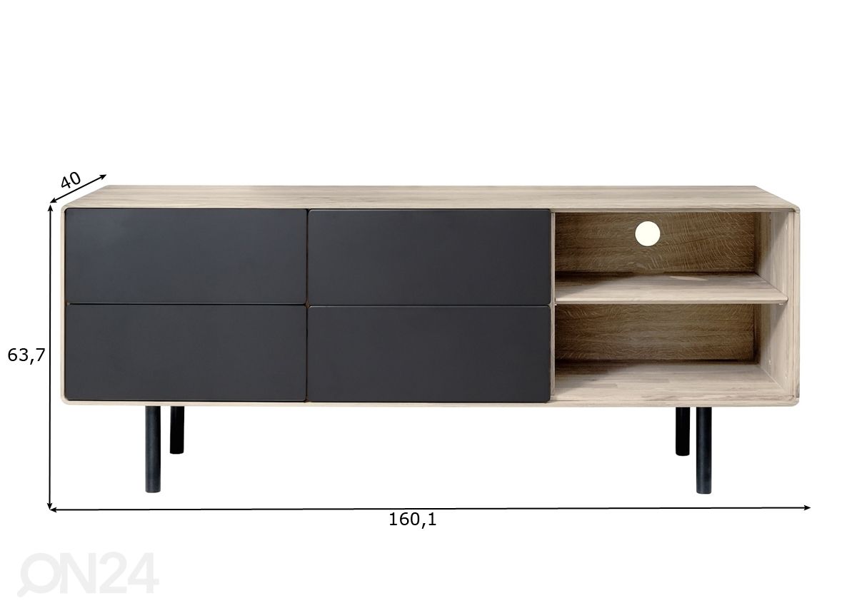 TV-alus Tokyo 160 cm, valge õli suurendatud mõõdud