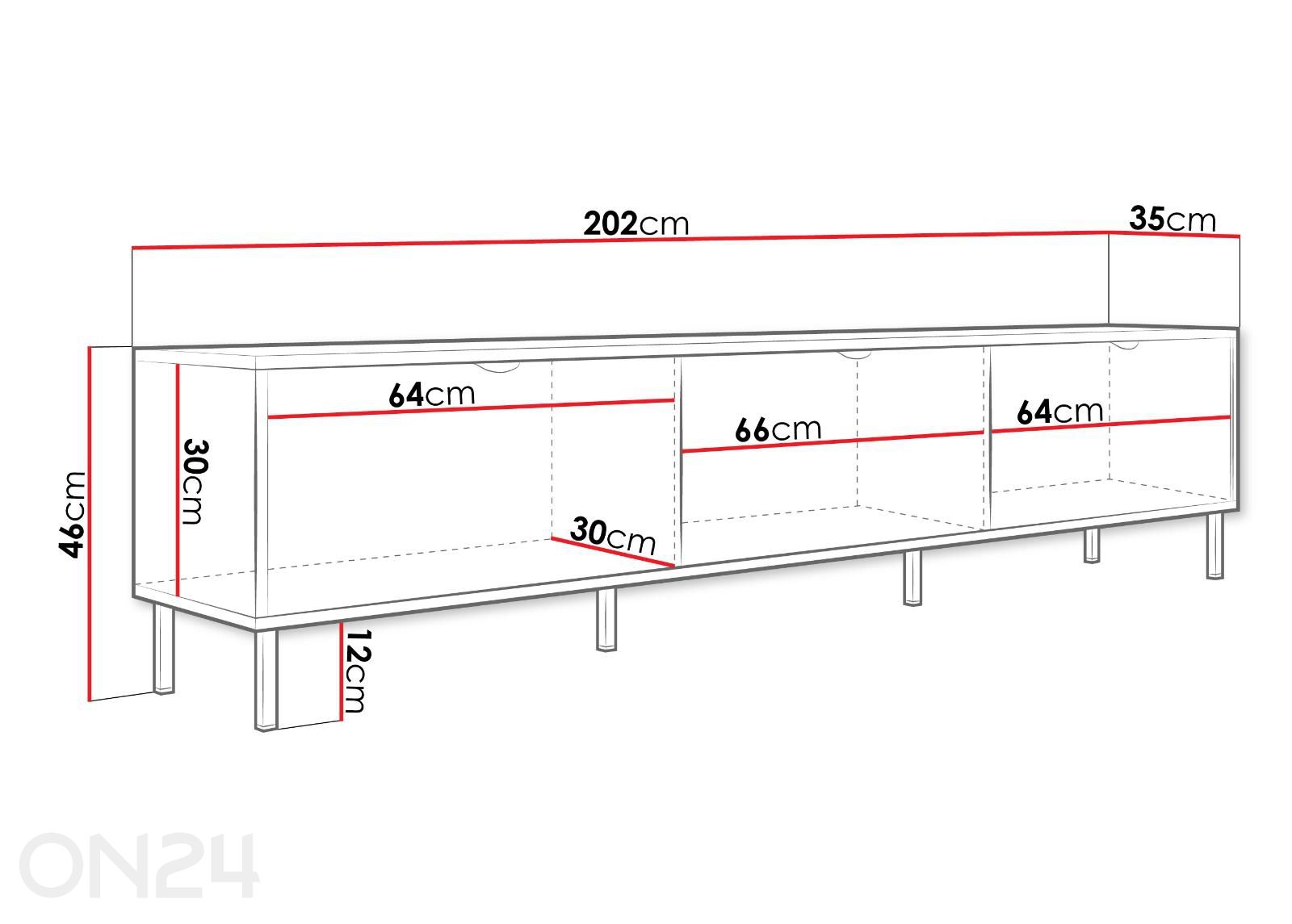 TV-alus Wera 202 cm suurendatud mõõdud