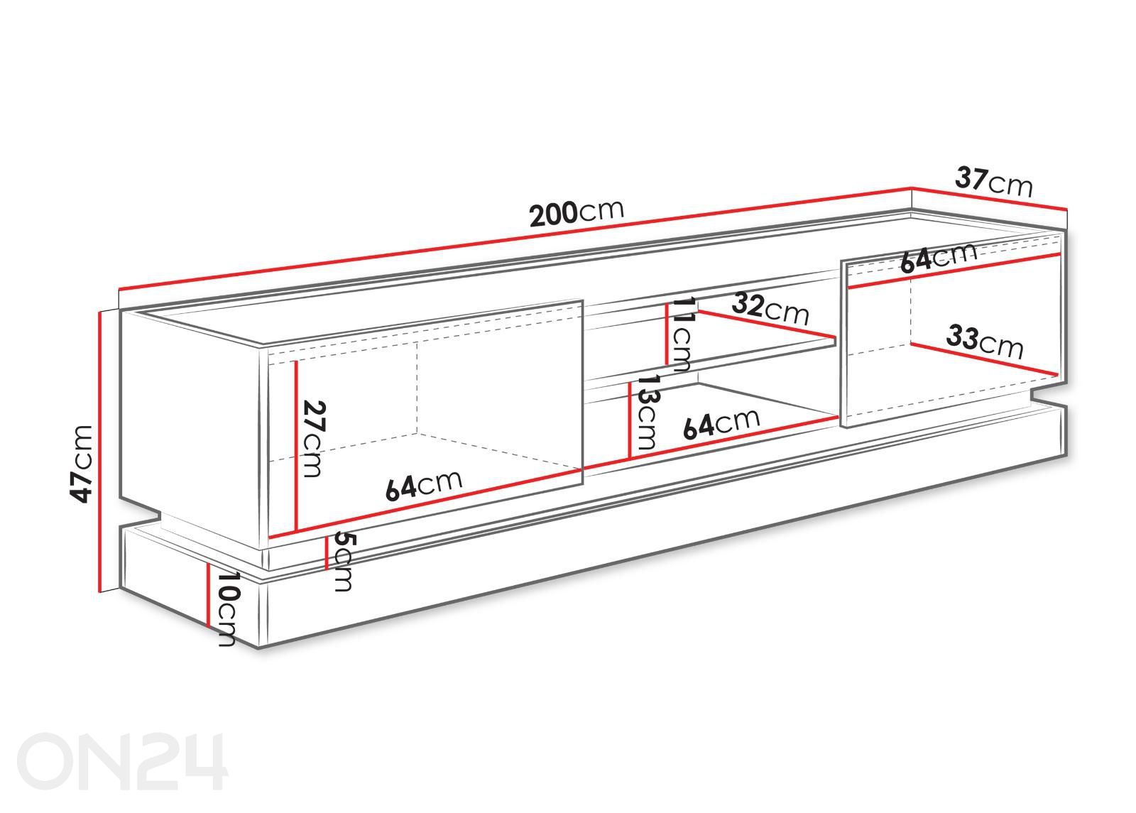 TV-alus Zarp 200 cm suurendatud mõõdud