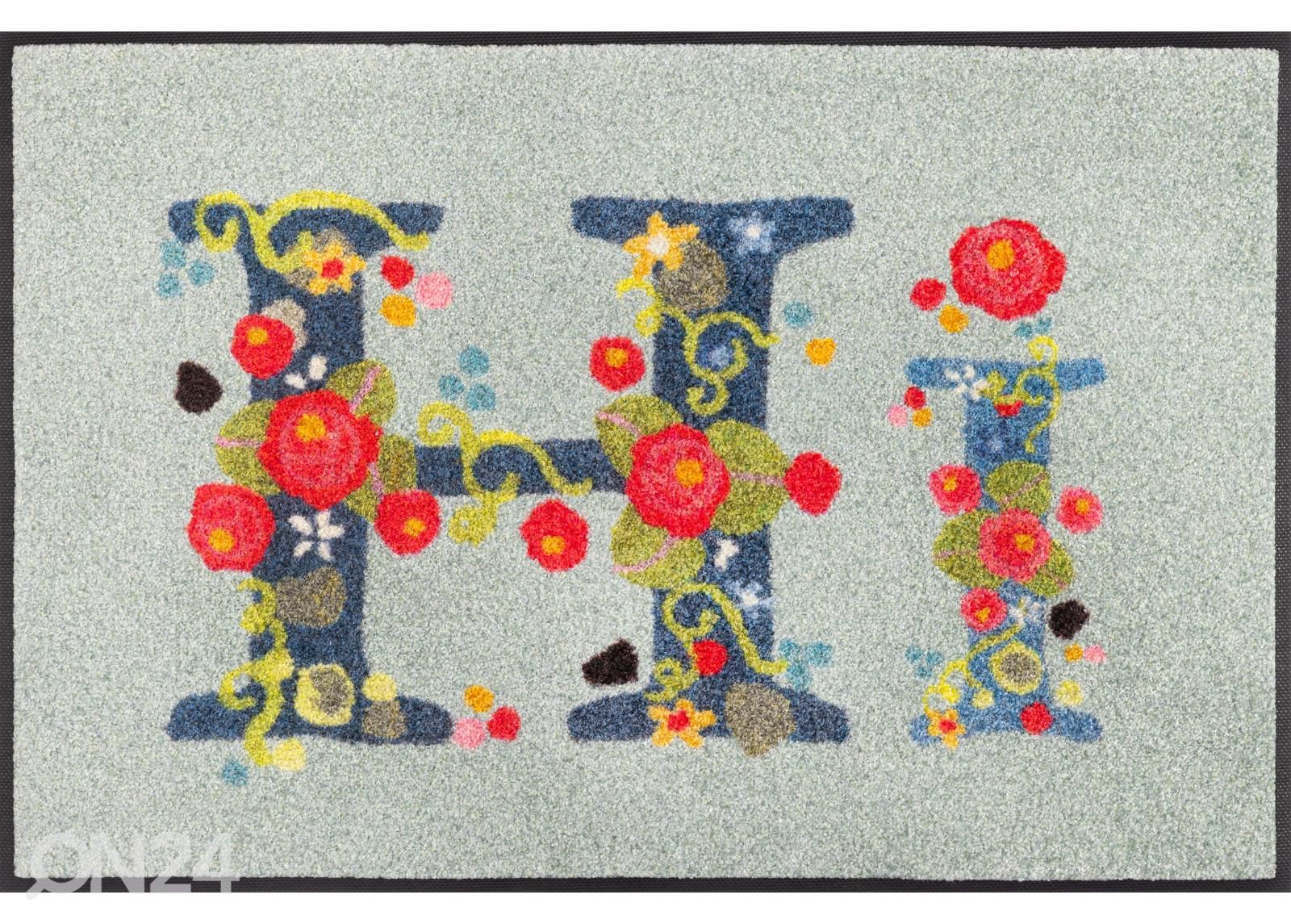 Uksematt Hi with Roses 50x75 cm suurendatud