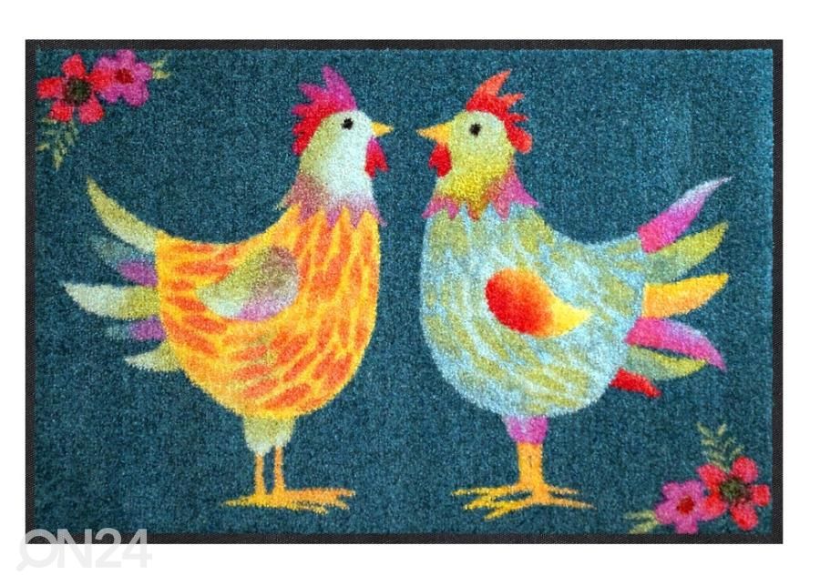 Uksematt Rainbow Chicken petrol 50x75 cm suurendatud