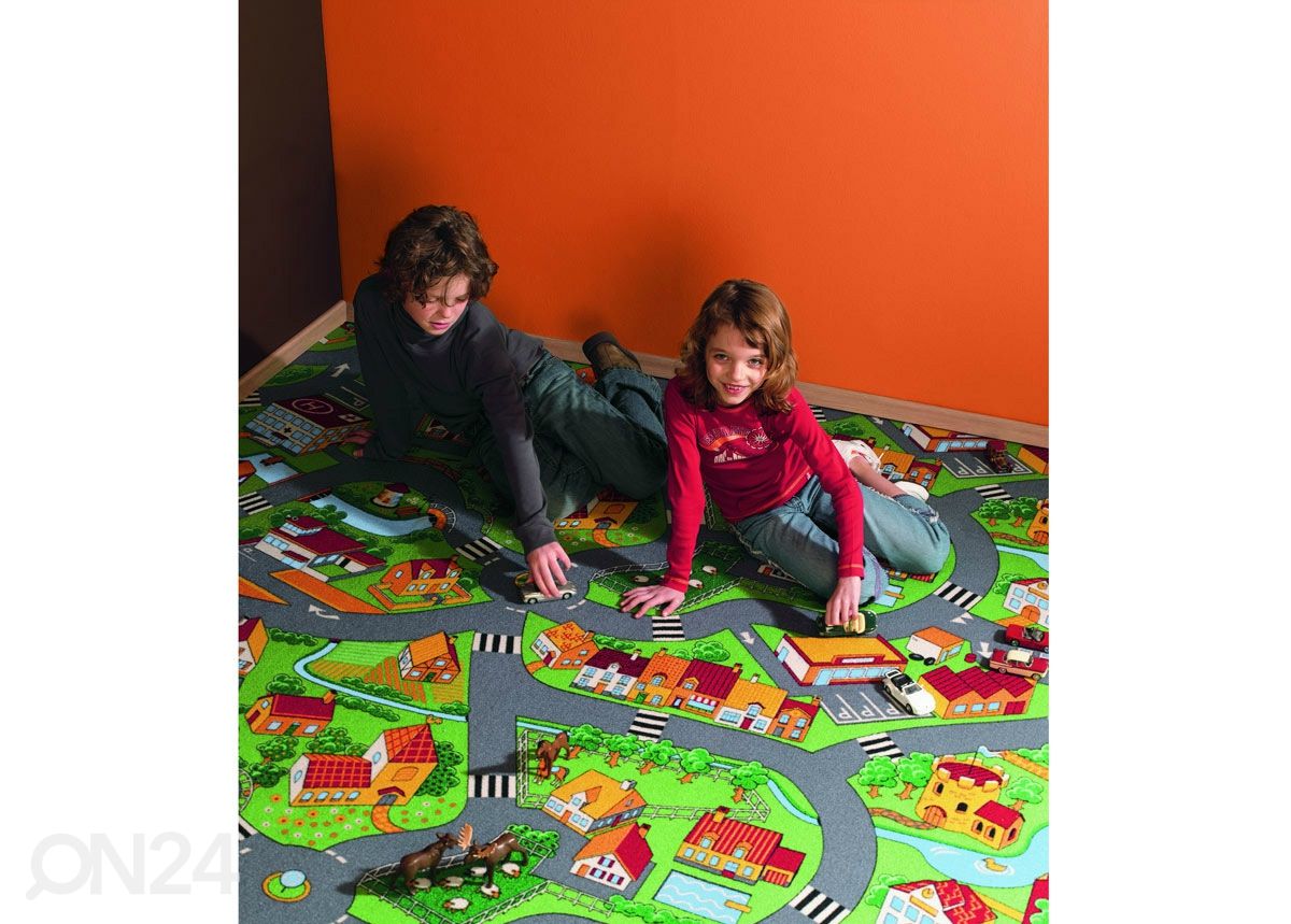 Vaip lastetuppa Väike Küla 133x133 cm suurendatud