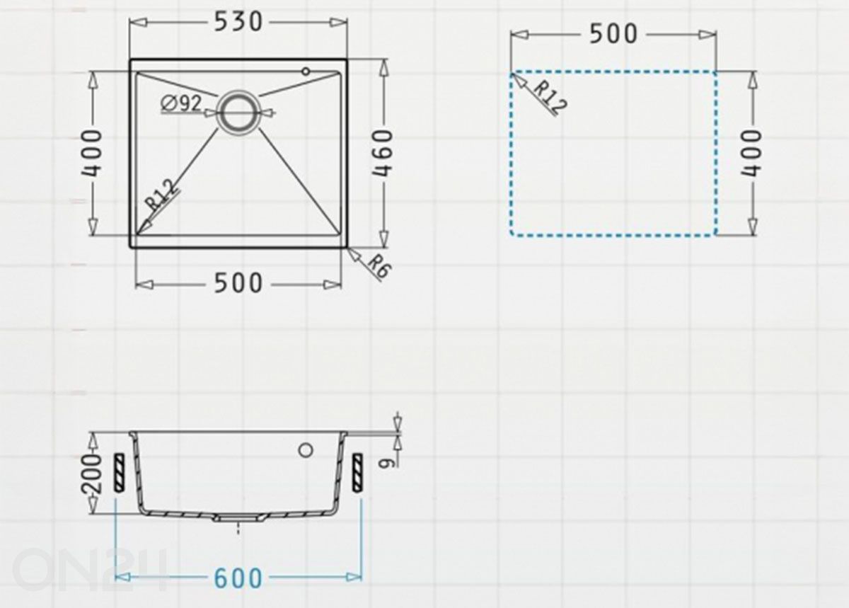 Valamu Pyramis Ithaka 50x40 cm 1B UM Volcano, must suurendatud mõõdud