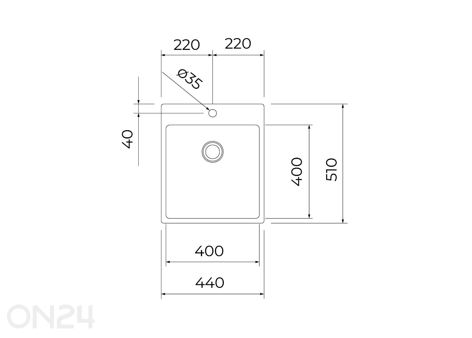 Valamu Teka ForLine RS15 40.40 suurendatud mõõdud