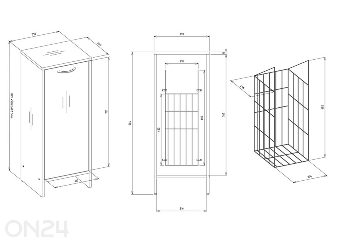 Vannitoakapp pesikorviga Nina suurendatud mõõdud