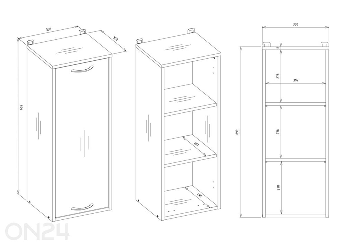 Vannitoakapp seinale Nina suurendatud mõõdud