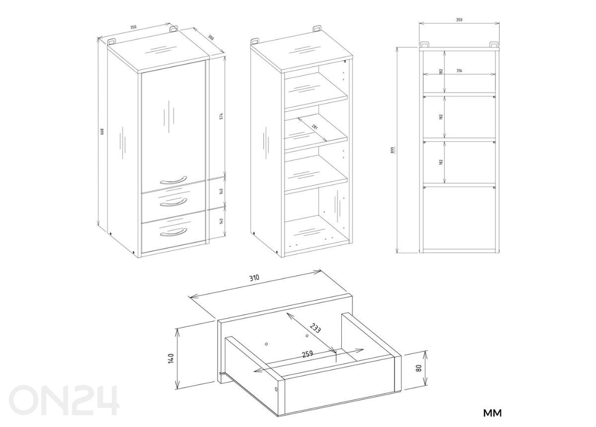 Vannitoakapp seinale Nina suurendatud mõõdud