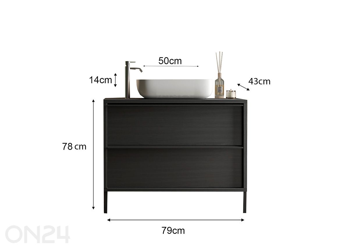 Vannitoakapp valamuga Steel 79 cm suurendatud mõõdud