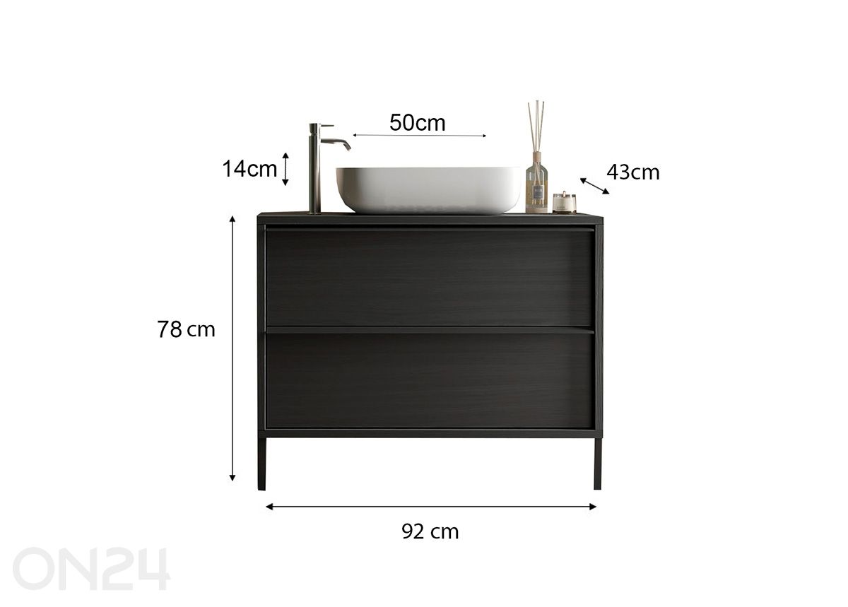 Vannitoakapp valamuga Steel 92 cm suurendatud mõõdud