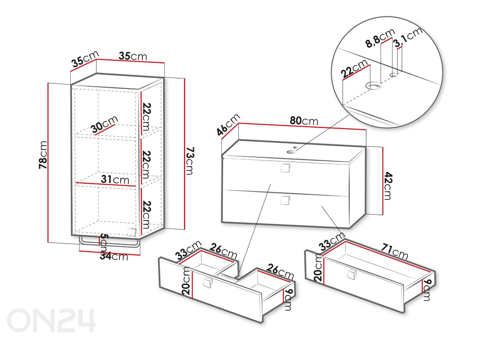 Vannitoakomplekt Gariano + valamu suurendatud mõõdud