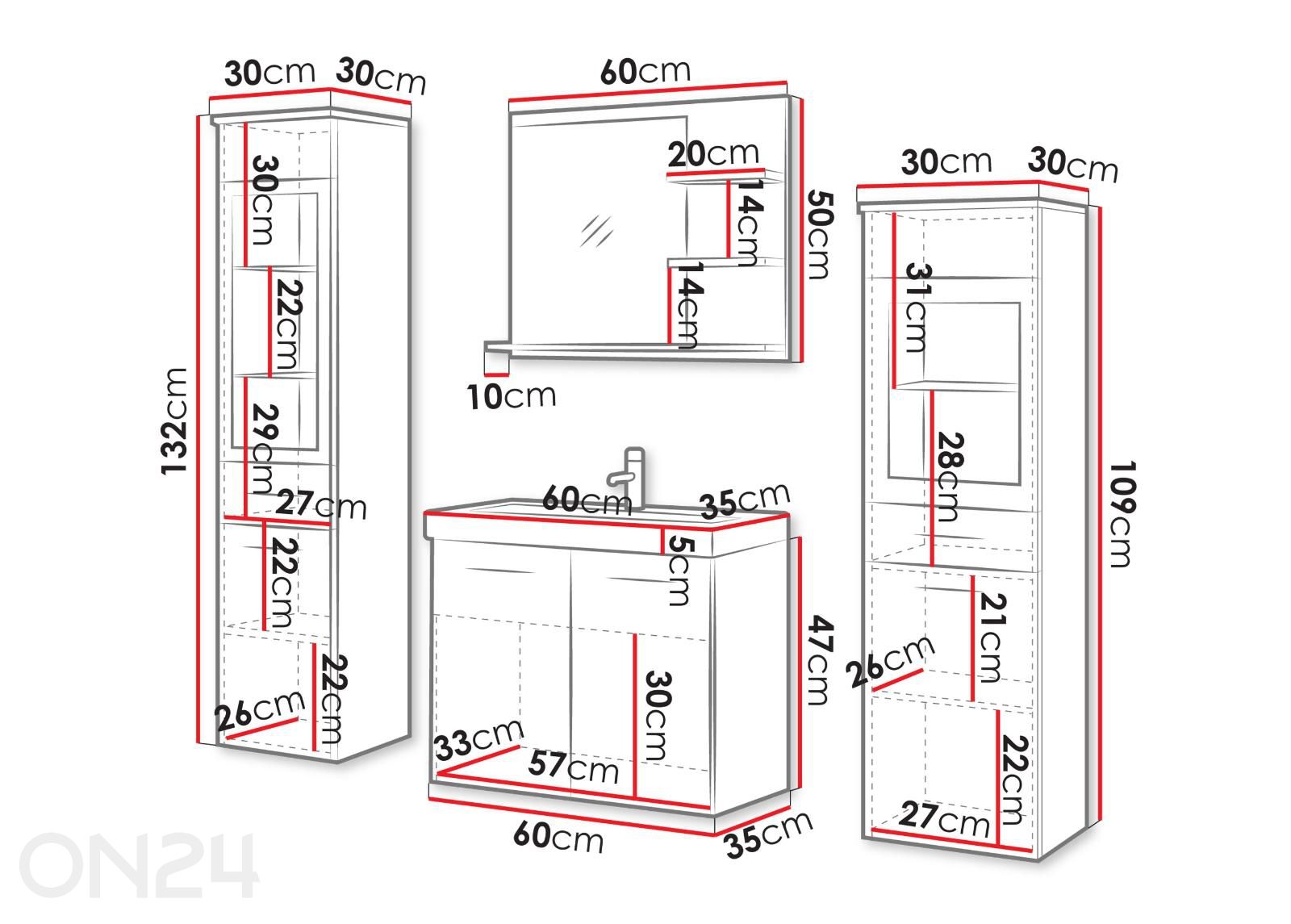 Vannitoakomplekt Madrit I + LED suurendatud mõõdud