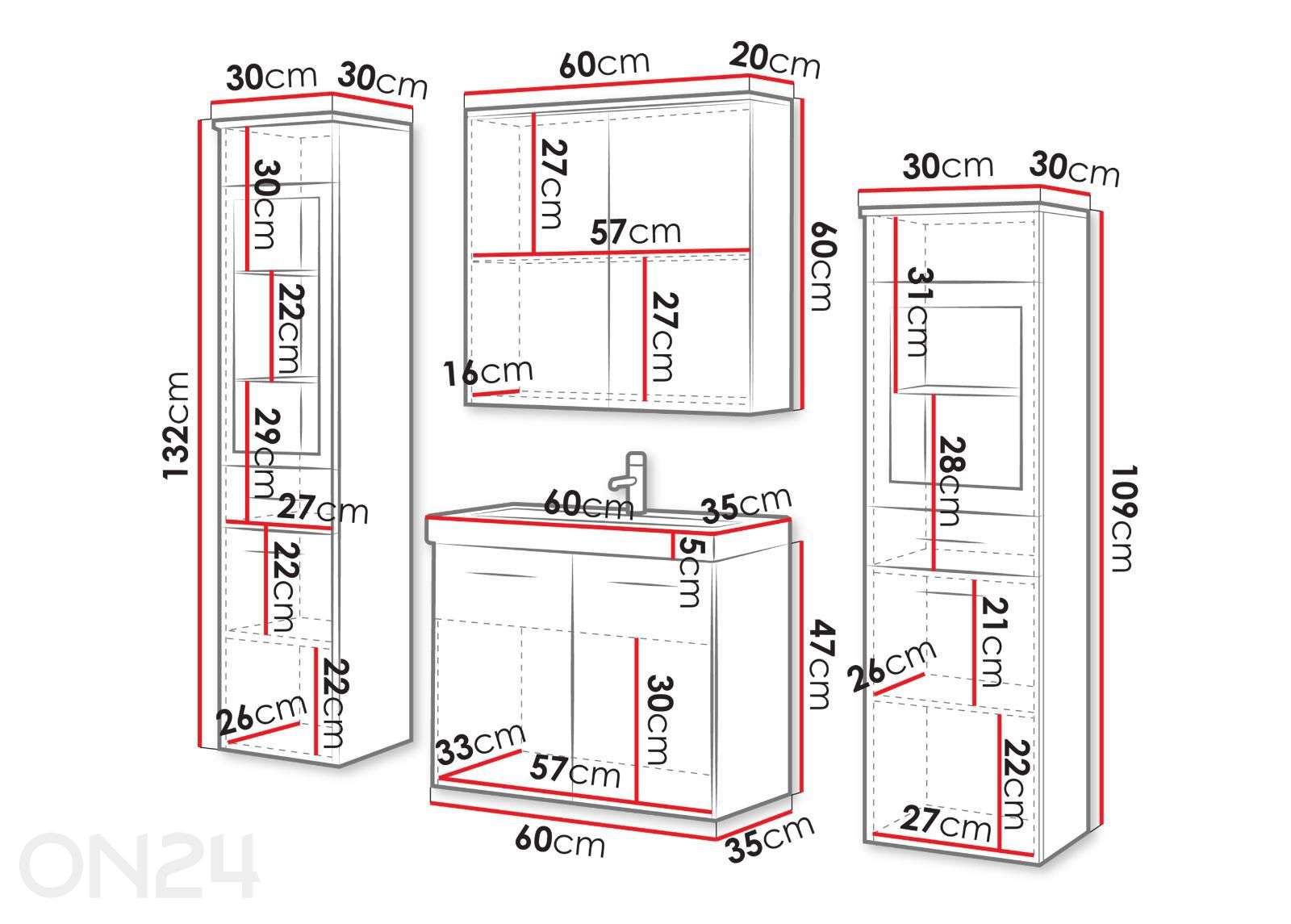 Vannitoakomplekt Madrit II + LED suurendatud mõõdud