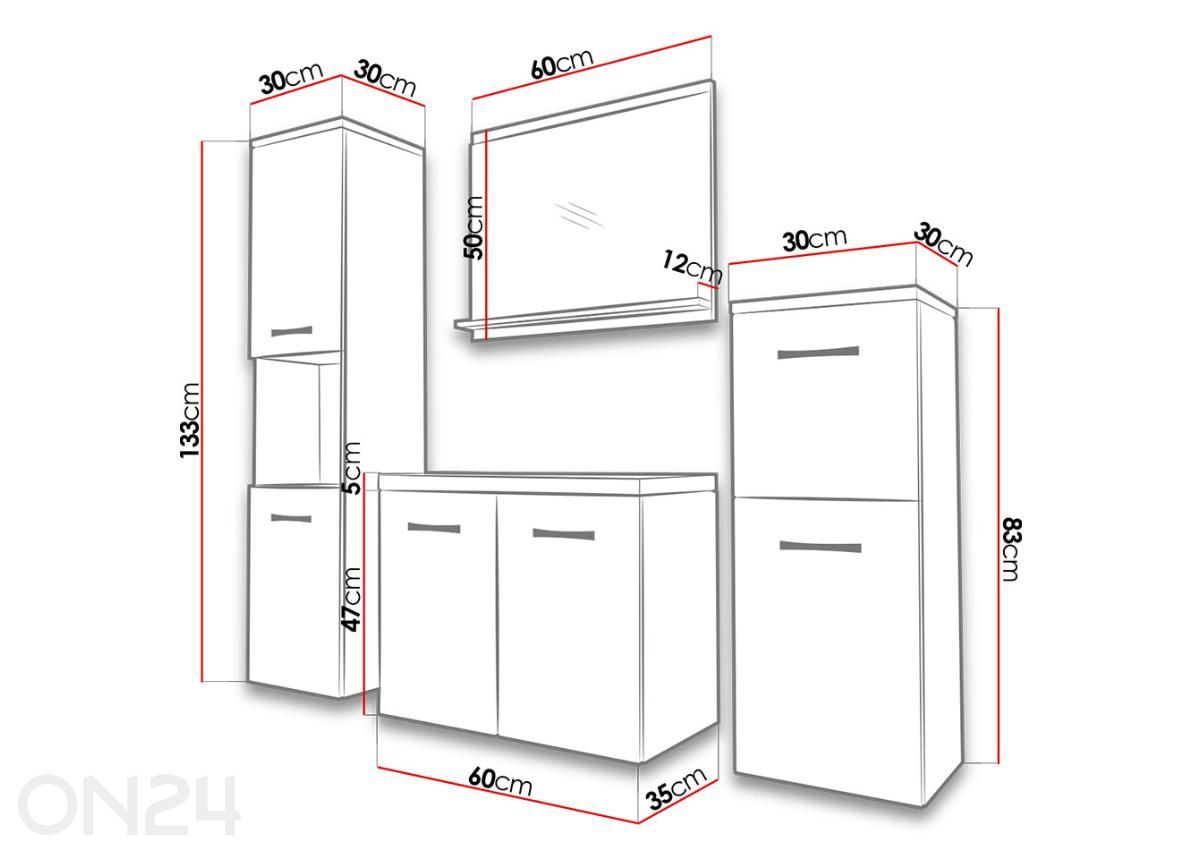 Vannitoakomplekt Malo suurendatud mõõdud