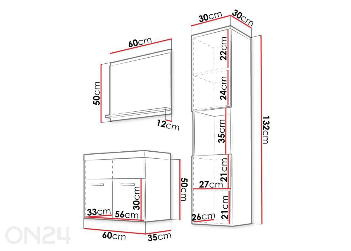 Vannitoakomplekt Montreal suurendatud mõõdud