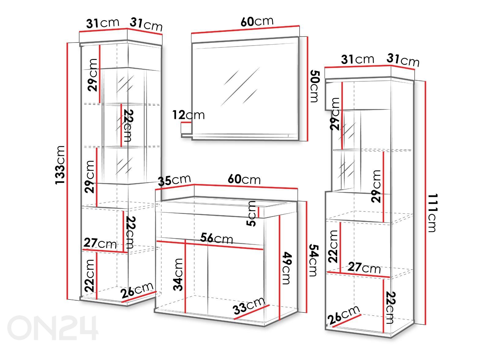 Vannitoakomplekt Nairobi suurendatud mõõdud