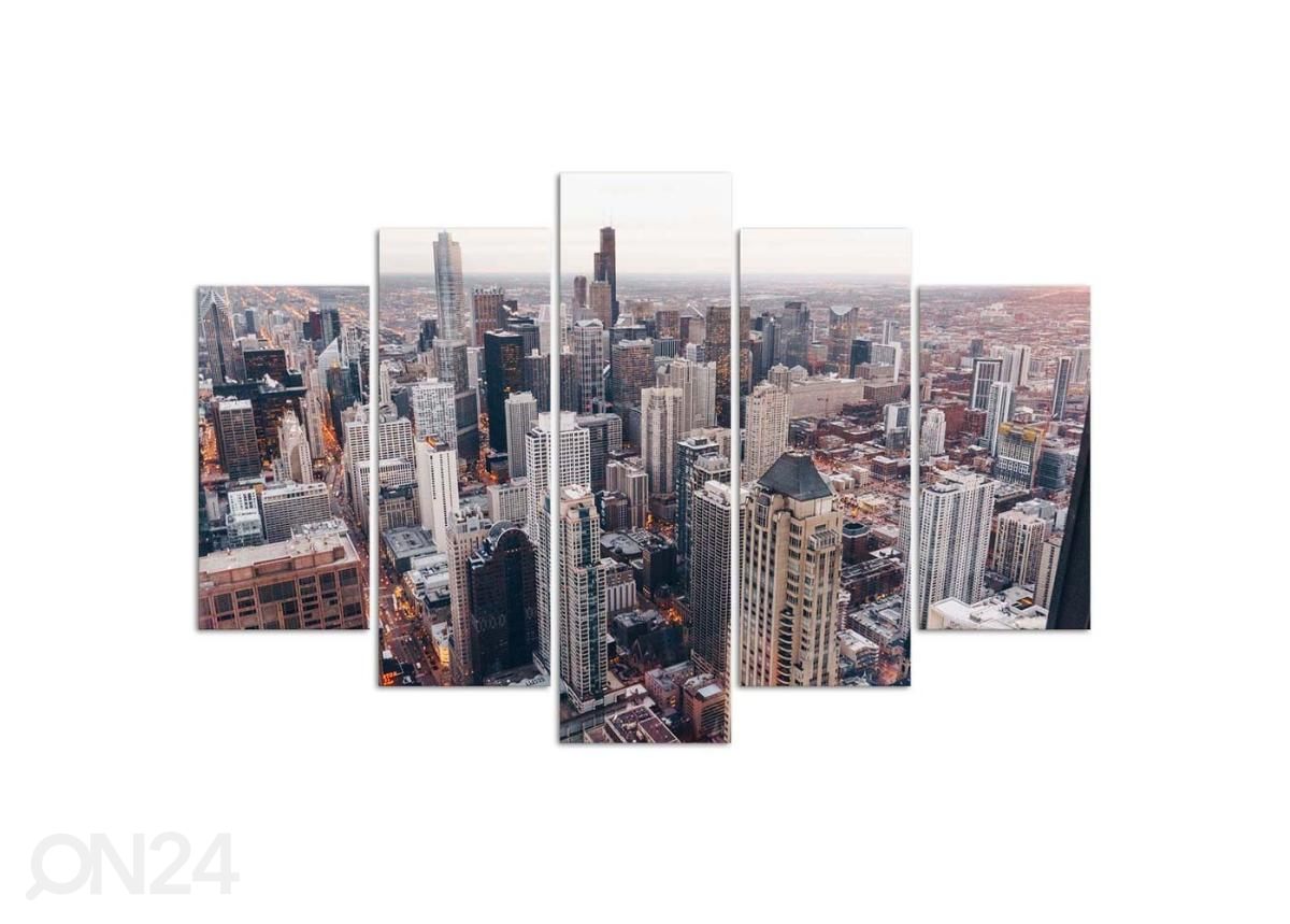 Viieosaline seinapilt Chicago Skyscrapers 150x100 cm suurendatud