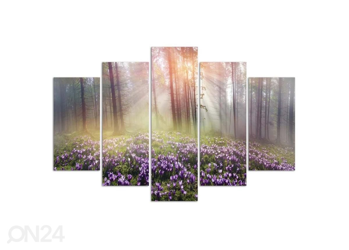 Viieosaline seinapilt Crocuses on a clearing 150x100 cm suurendatud
