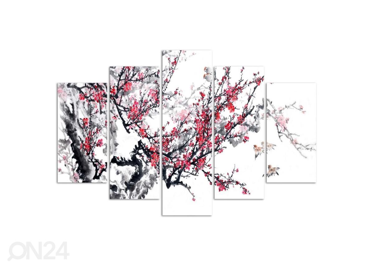 Viieosaline seinapilt Japanese Cherry 150x100 cm suurendatud