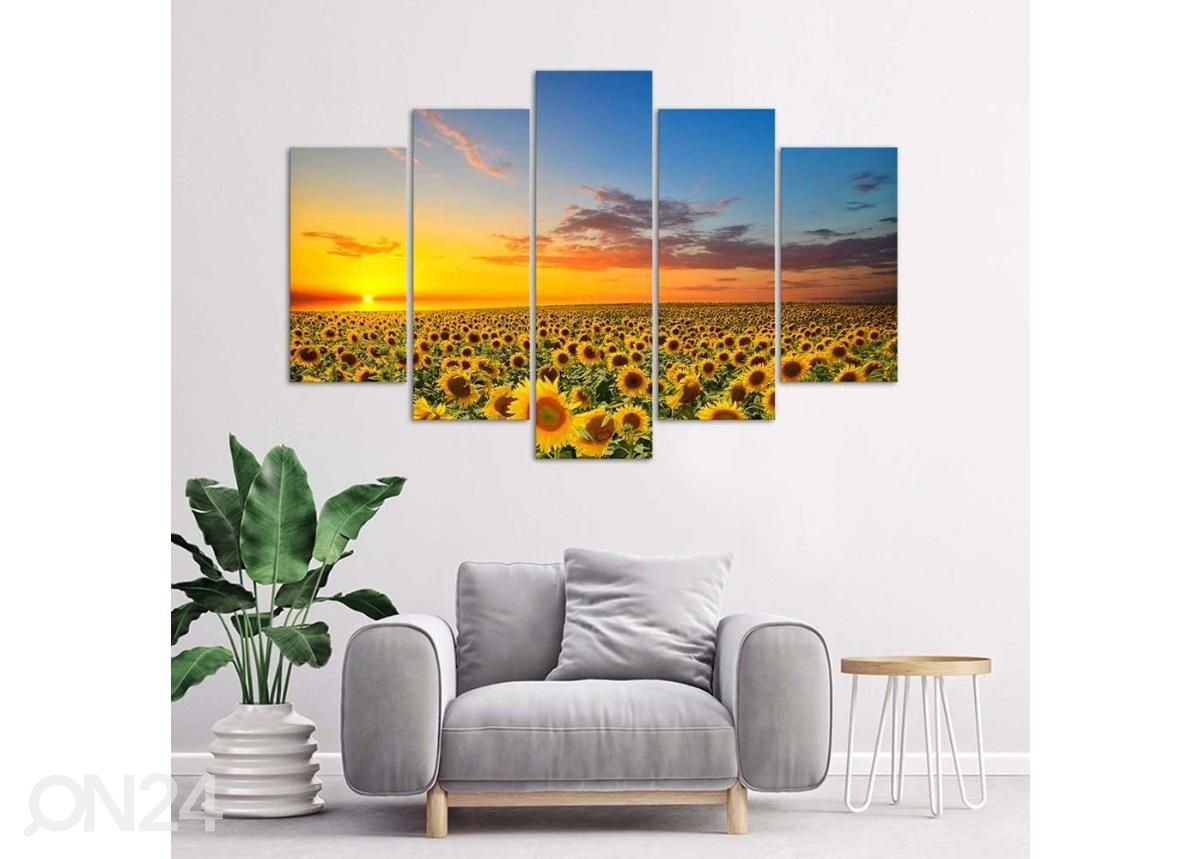 Viieosaline seinapilt Sunflowers in the meadow 200x100 cm suurendatud