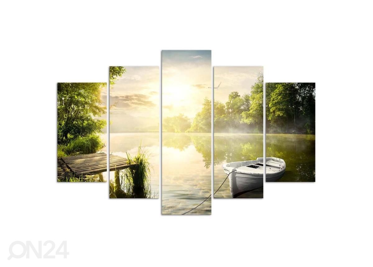 Viieosaline seinapilt Sunrise over the lake 150x100 cm suurendatud