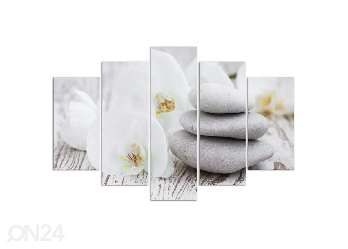 Viieosaline seinapilt White zen orchid and stones 150x100 cm suurendatud