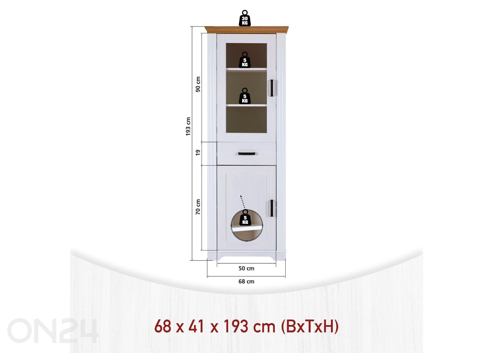 Vitriinkapp Maluno 68x193 cm suurendatud mõõdud