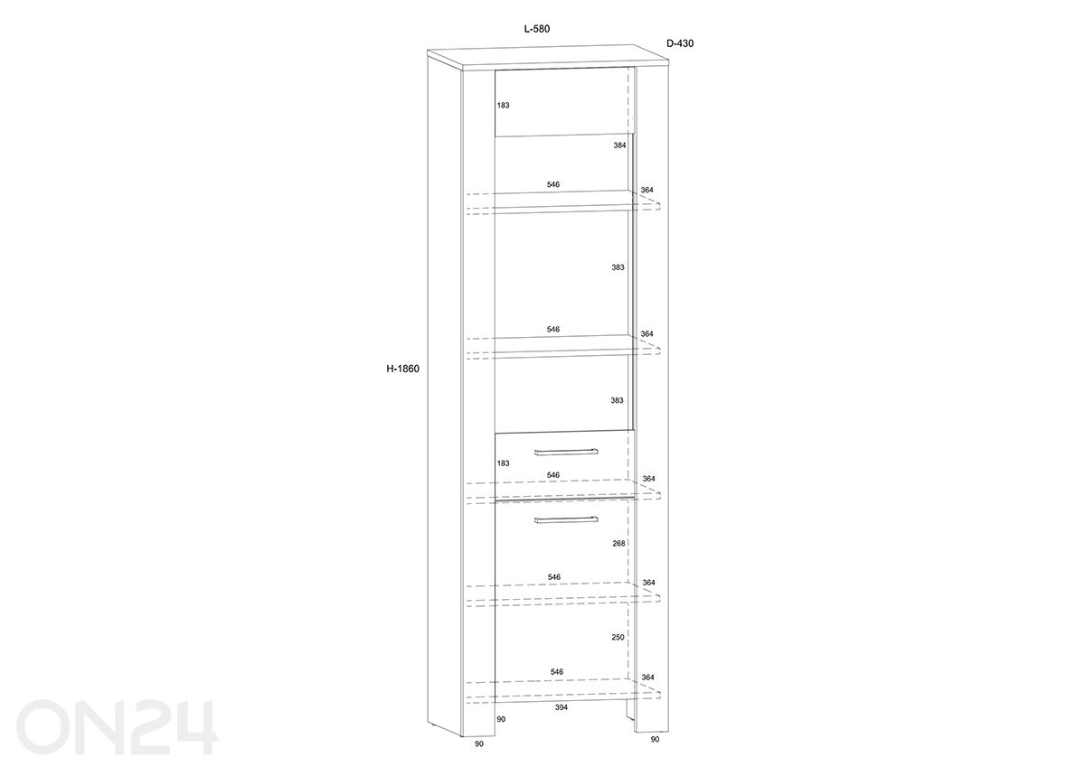 Vitriinkapp Slide 58 cm suurendatud mõõdud