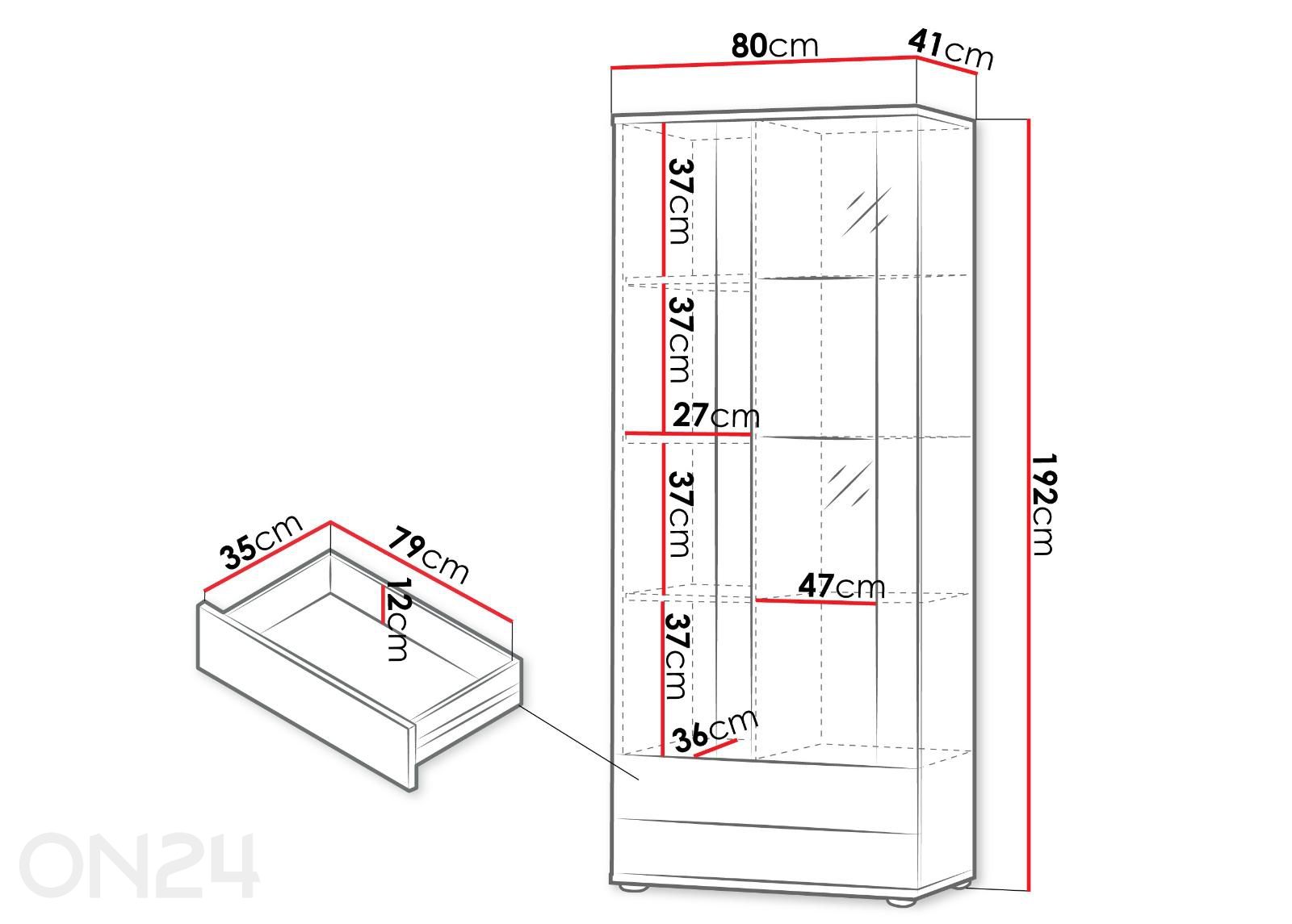 Vitriinkapp Soho 80 cm + LED RGB suurendatud mõõdud