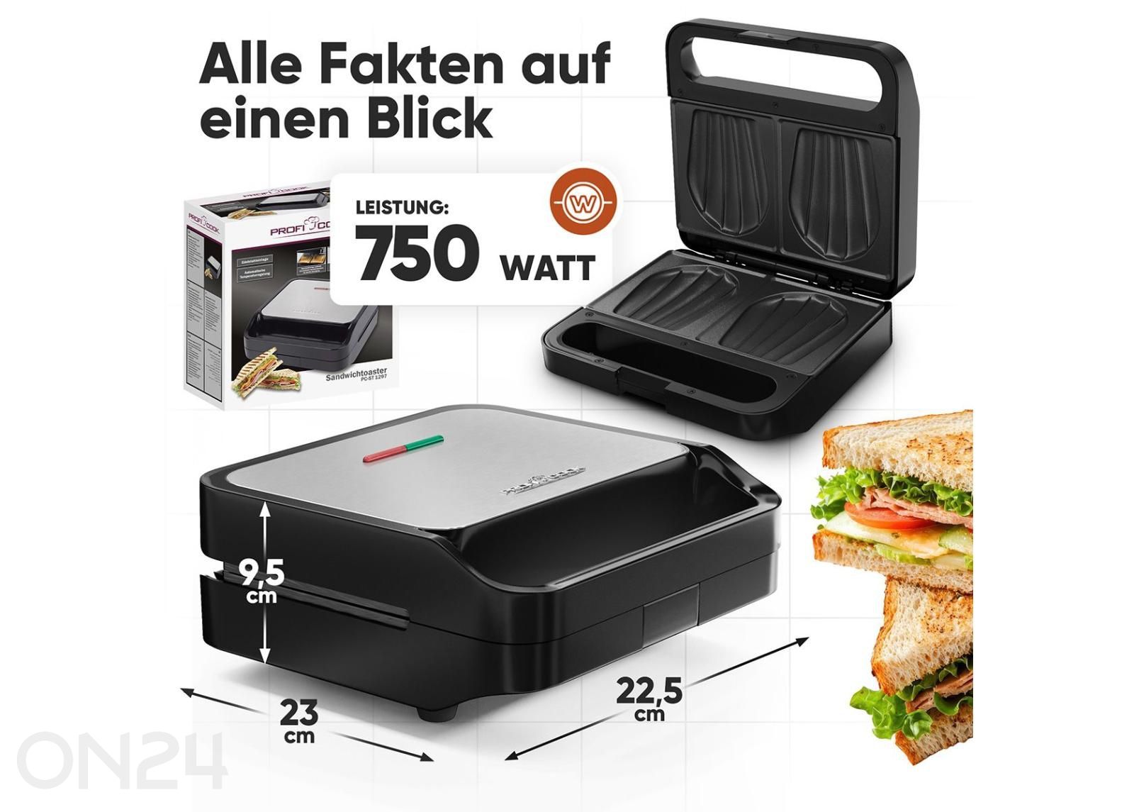 Võileivagrill ProfiCook PCST1297 suurendatud mõõdud