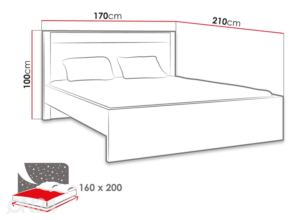 Voodi 160x200 cm suurendatud mõõdud