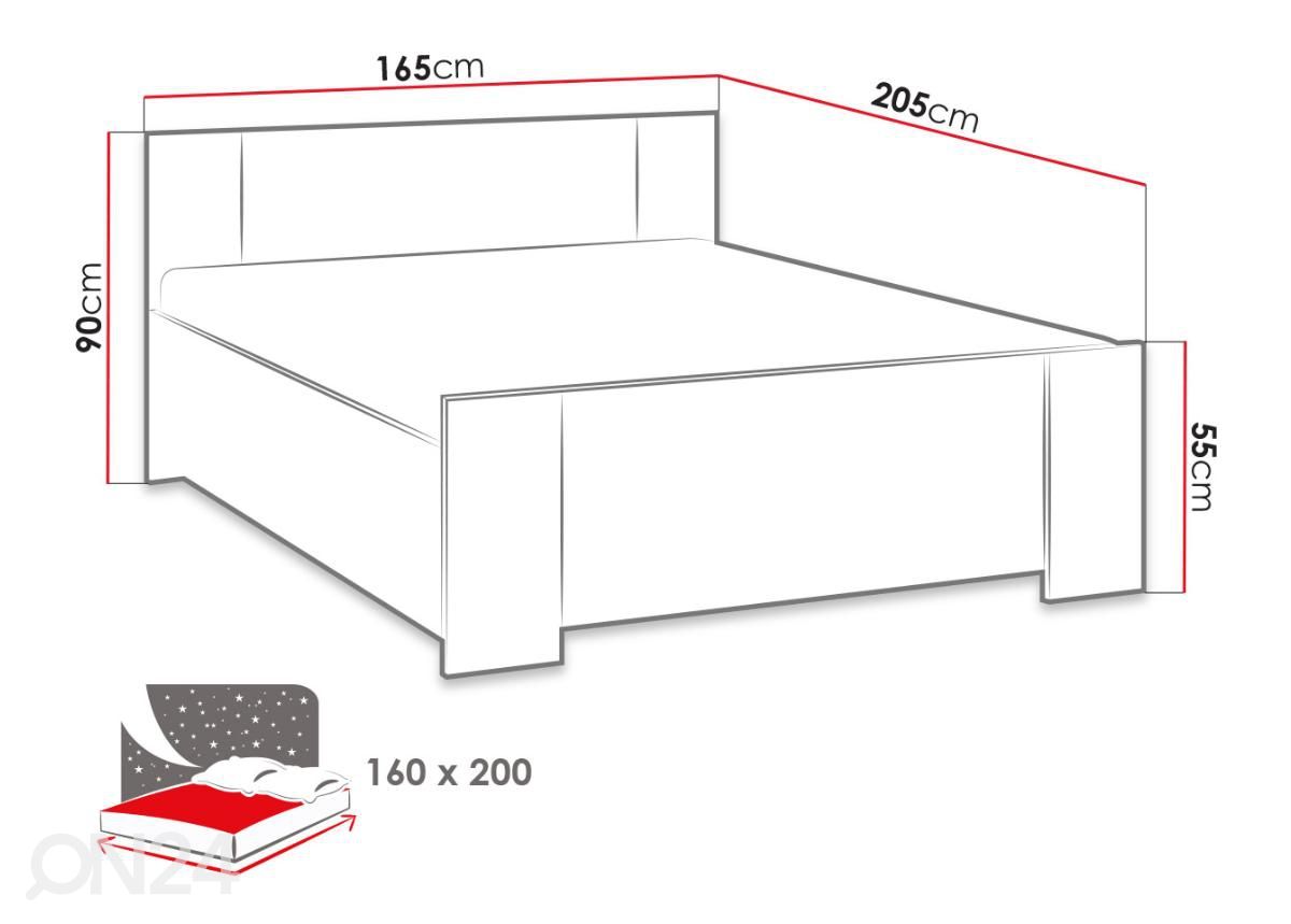 Voodi 160x200 cm suurendatud mõõdud