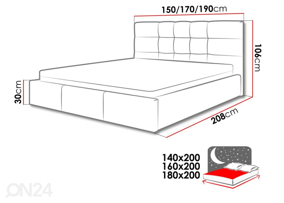 Voodi 180x200 cm suurendatud mõõdud