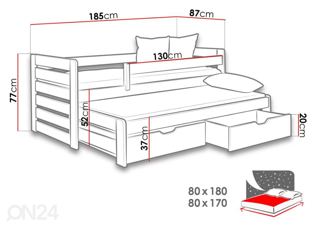 Voodi 80x180 cm suurendatud mõõdud