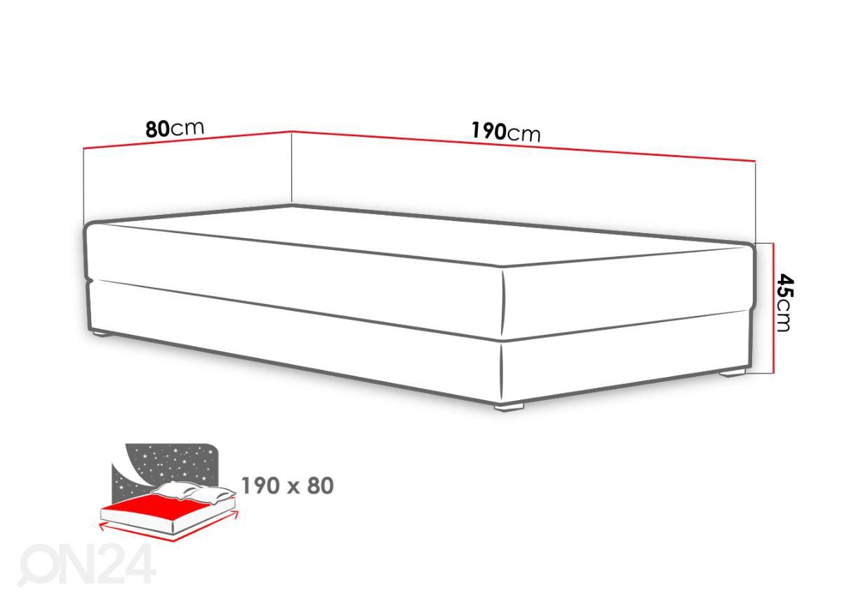 Voodi 80x190 cm suurendatud mõõdud