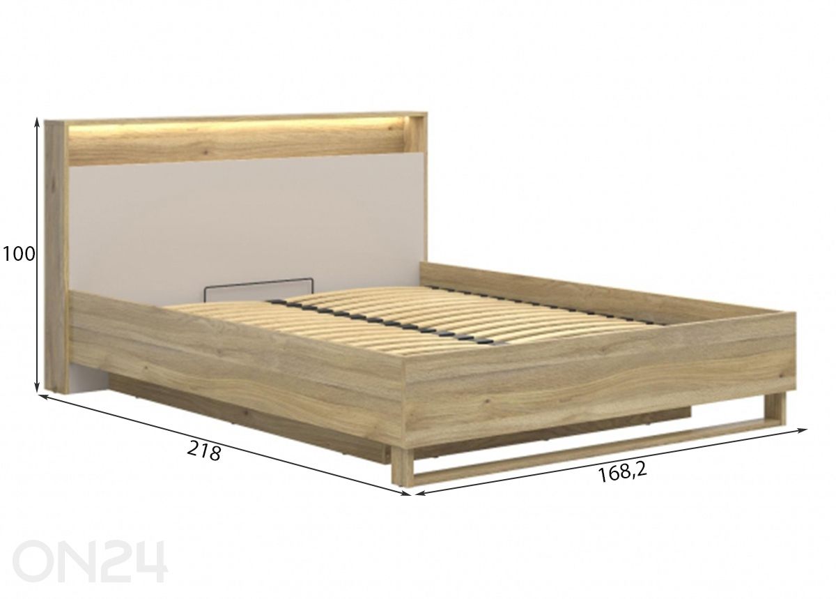 Voodi Dalva LED-valgustuse ja pesukastiga 60x200 cm suurendatud mõõdud